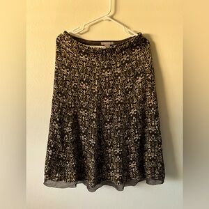 Ann Taylor Elegant Black And Green Patterned Skirt